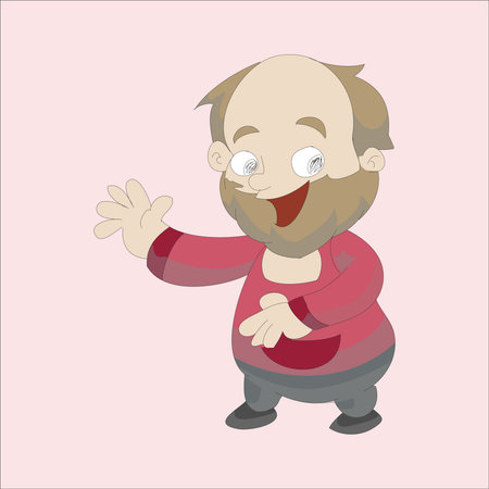 funny cartoon man with beard and mustache in red sweater vector illustrationのイラスト素材