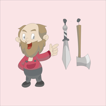 cartoon lumberjack with ax and shovel vector illustration eps10のイラスト素材