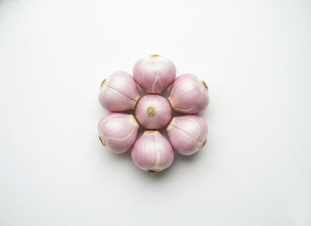 Garlic isolated on white background. Top view. Flat lay.