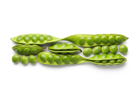 Fresh green peas isolated on white background. 3D illustration, clipping pathの写真素材