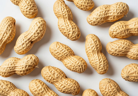Peanuts on white background. Flat lay, top viewの写真素材