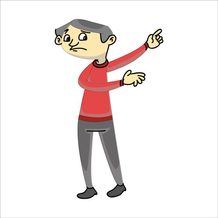 Vector illustration of an old man pointing his index finger at something.のイラスト素材