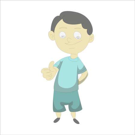 Cute cartoon boy with thumbs up. Vector illustration in a flat style.のイラスト素材