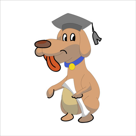 Graduated Dachshund with mortarboard. Vector illustration.のイラスト素材