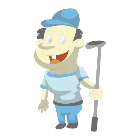 Illustration of a Cartoon Man with Crutches and Walking Stickのイラスト素材