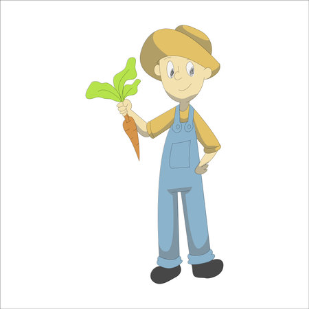 farmer with a carrot. Vector illustration on a white background.のイラスト素材