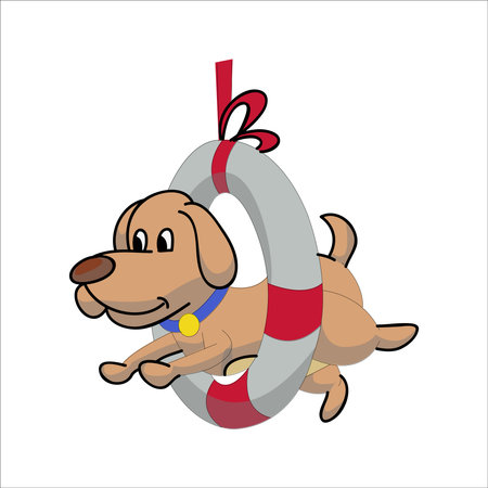 Cute cartoon dog with a lifebuoy. Vector illustration.のイラスト素材