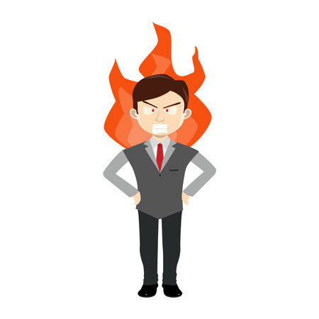 Businessman with a flaming head on a white background. Vector illustrationのイラスト素材
