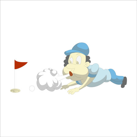 illustration of a cartoon character playing golf on a white background.のイラスト素材