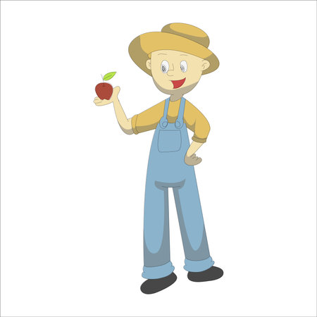 Farmer with apple cartoon vector illustration isolated on a white background.のイラスト素材