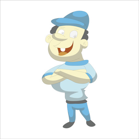 Vector illustration of a happy cartoon boy in blue clothes and cap.のイラスト素材