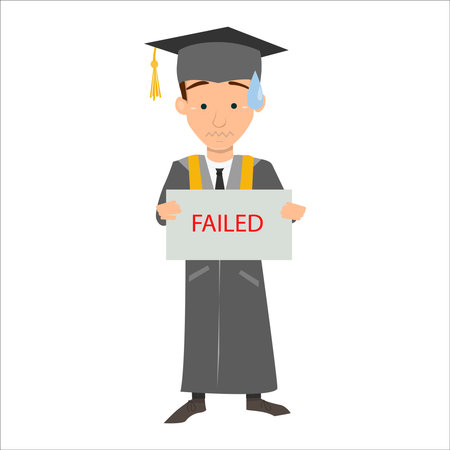 Graduate man holding a placard with the text closed. Vector illustrationのイラスト素材