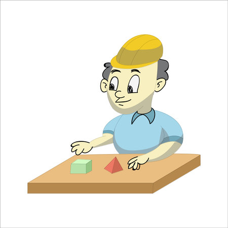 Illustration of a boy playing at the table. Vector illustration.のイラスト素材