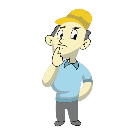 Illustration of a senior man wearing a cap and thinking about somethingのイラスト素材