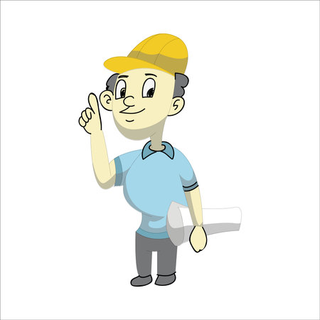 construction worker cartoon character on a white background. Vector illustration.のイラスト素材
