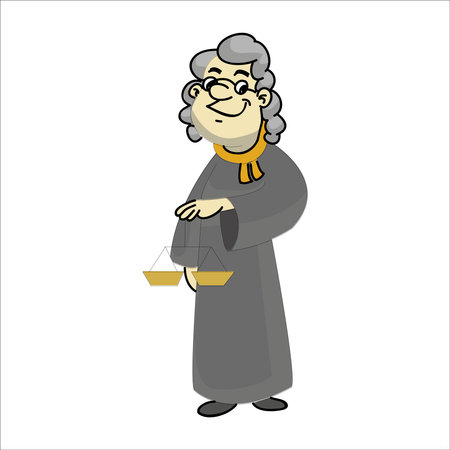 Cartoon illustration of a judge with a scale in his hand.のイラスト素材
