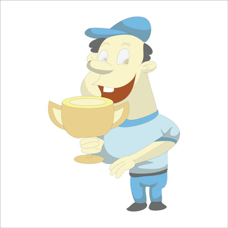 Vector illustration of a cartoon man holding a cup of hot coffee.のイラスト素材