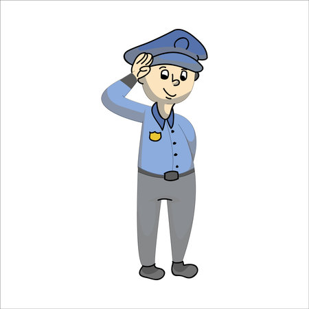 Vector illustration of a policeman with a gun in his hand on a white backgroundのイラスト素材