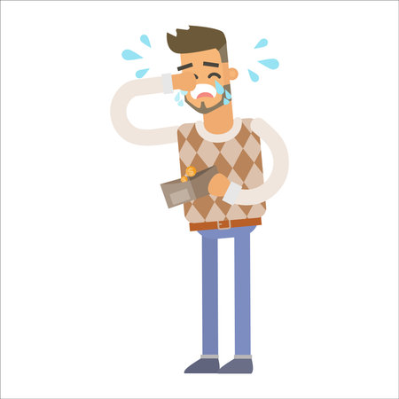 Man sneezing and coughing. Vector illustration in flat style.のイラスト素材