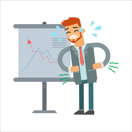 Businessman standing in front of a flipchart. Flat vector illustration.のイラスト素材