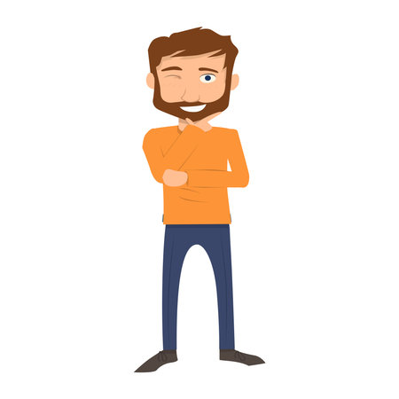 Hipster man with beard and mustache in casual clothes cartoon vector Illustrationのイラスト素材