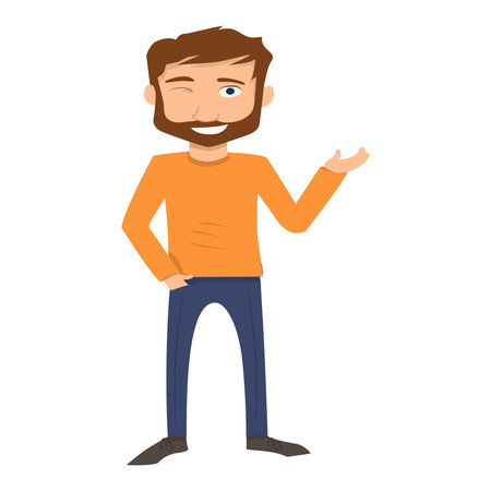 Man with beard and mustache in orange sweater and blue jeans vector illustration.のイラスト素材