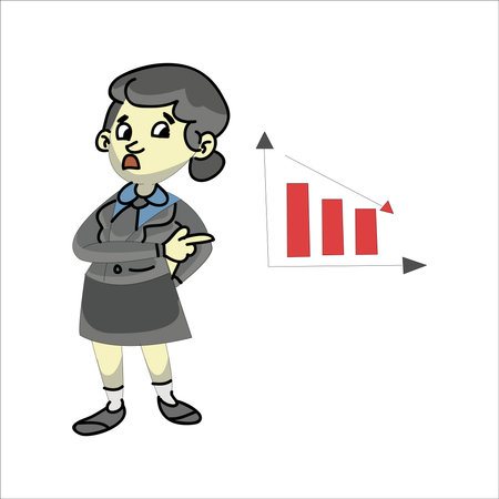 businesswoman pointing at the chart on the white background. vector illustrationのイラスト素材