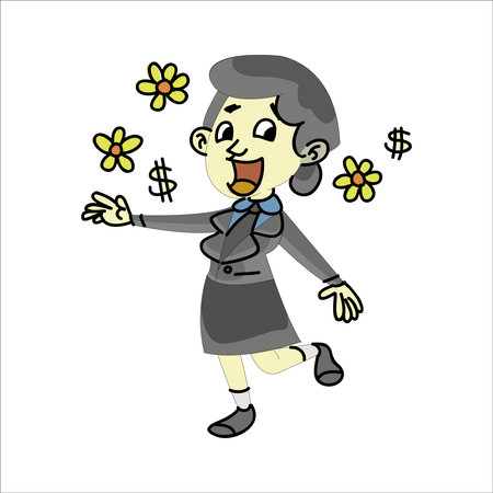 Businesswoman with money and flowers. Vector illustration on white background.のイラスト素材