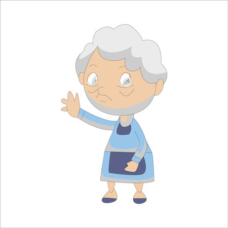 Grandmother cartoon character vector illustration. Grandmother in blue dress.のイラスト素材