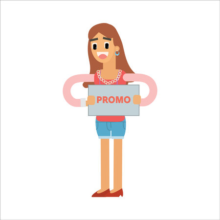 Young woman holding a placard with text Romania. Vector flat illustrationのイラスト素材