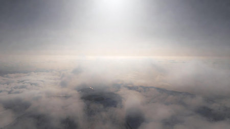 Aerial view of clouds in the sky. Panoramic view.