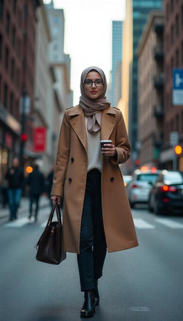 A fashionable woman poses outside Gucci fashion show building for Milan Women's Fashion Week in Milan.の写真素材
