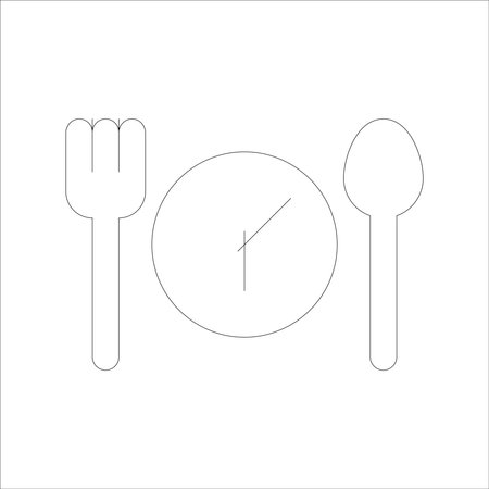 Fork and spoon linear icon on white background. Vector illustration.のイラスト素材