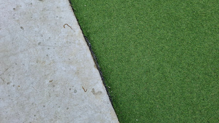 green grass and cement walkway background, green grass and cement floor