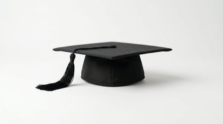 Black Graduation Cap isolated on white background, clipping path included.