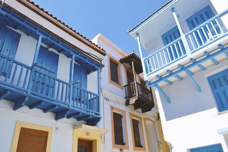 Classic Houses Exterior in Skopelos Island, Greeceの写真素材