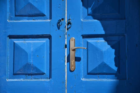 Traditional Blue House Door in Santorini Islandの写真素材