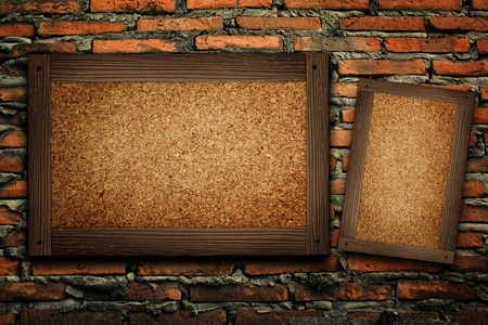 old wood frame on brick wall の写真素材