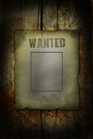 wanted notice sign on the wooden background の写真素材