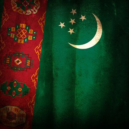Old grunge flag of Turkmenistanの写真素材