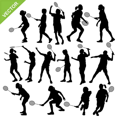 Women silhouettes play Badminton vectorのイラスト素材
