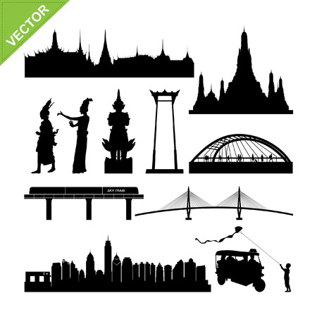 Bangkok symbol and landmark silhouettes vectorのイラスト素材