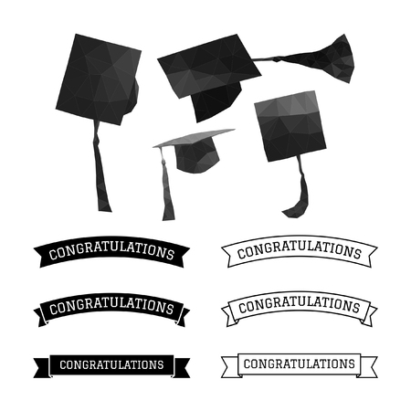 Graduation cap polygon and congratulations element vectorのイラスト素材
