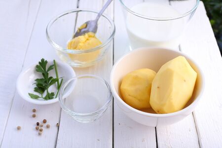 Ingredients for mashed potatoesの写真素材
