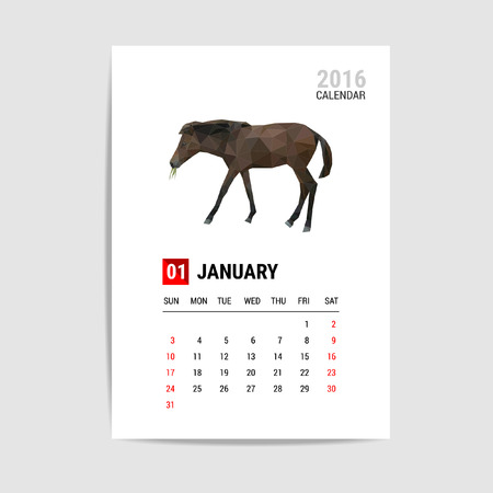 2016 January calendar, horse polygon vectorのイラスト素材