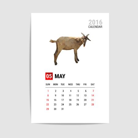 2016 May calendar, goat polygon vectorのイラスト素材