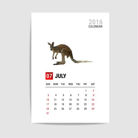 2016 July calendar, Kangaroo polygon vectorのイラスト素材