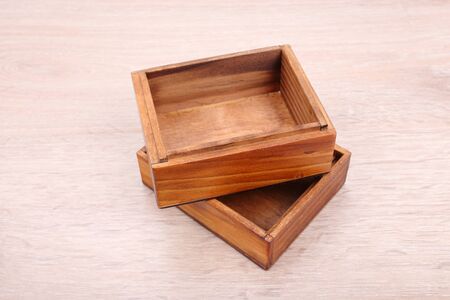 Wooden box on wooden backgroundの写真素材