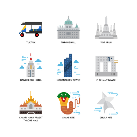 Bangkok symbols and landmarks iconsのイラスト素材
