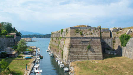 Marina view from The Old Harbor at Corfu island in Greeceの写真素材